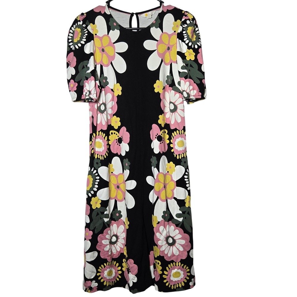 Boden Floral Jersey Shift Dress‎ 4 Boho Mod Summer Stretch Whimsical Bloom Retro